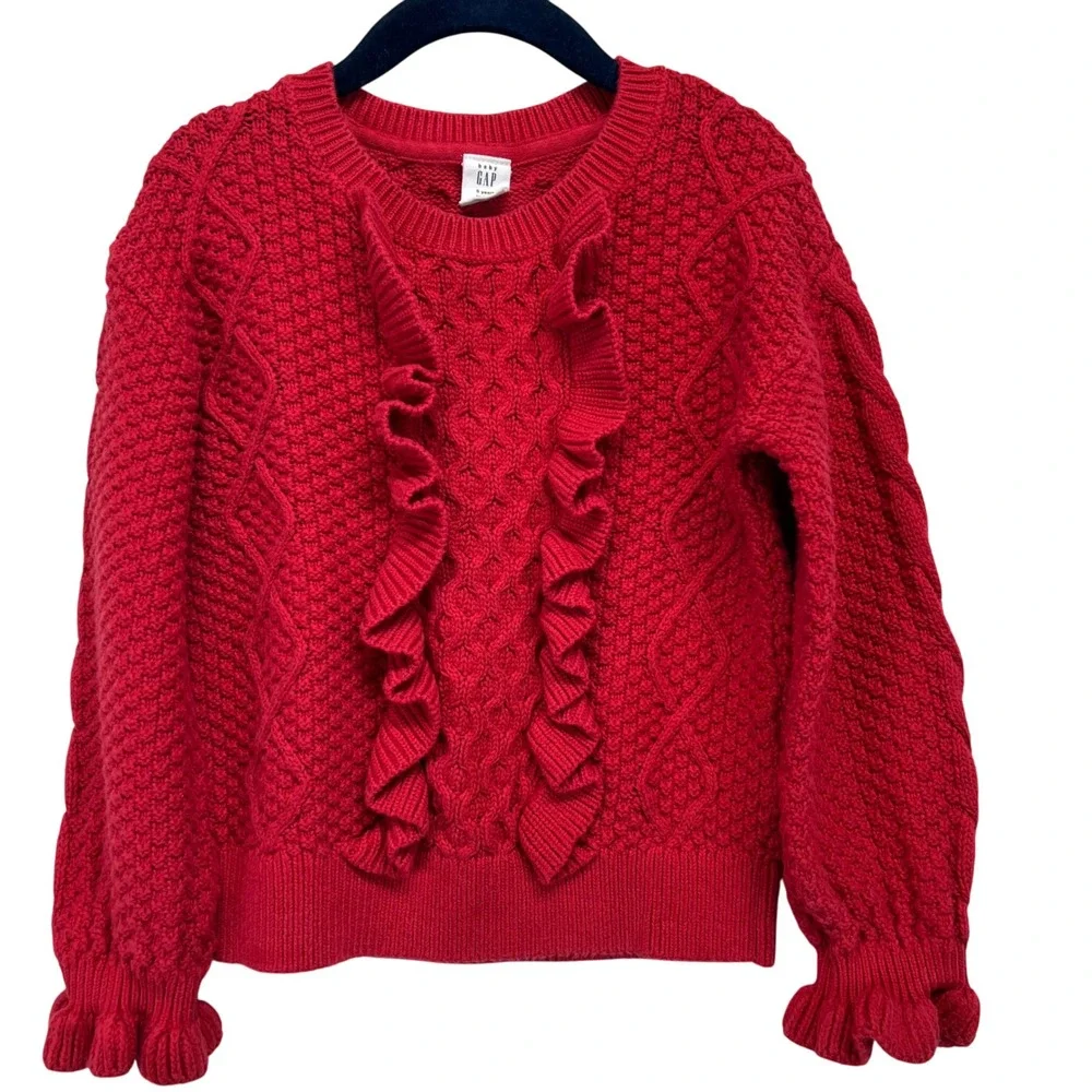 Baby Gap Red Cable Knit Ruffle‎ Sweater 5 Years Toddler Cozy Cotton